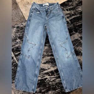 Hollister Light Blue Wide-Leg Jeans with Star Knee Accents